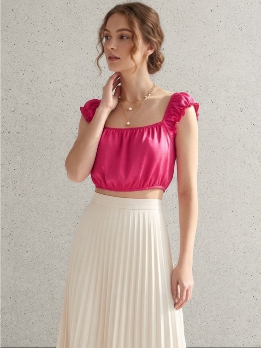 Aritzia Wilfred Free Ethereal Pink Satin Crop Top with Ruffle Straps Size XXS